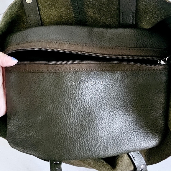 Sanctuary Rose Print Suede Genuine Green Pebbled Leather Fringe Tassel Tote Bag - Picture 8 of 10